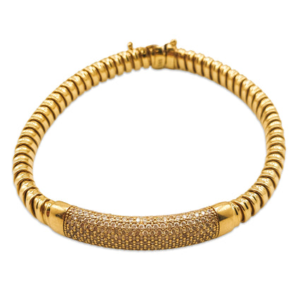 14KT Yellow Gold CZ Bangle 19.43GM – Elegant Diamond-Cut Cubic Zirconia Bracelet
