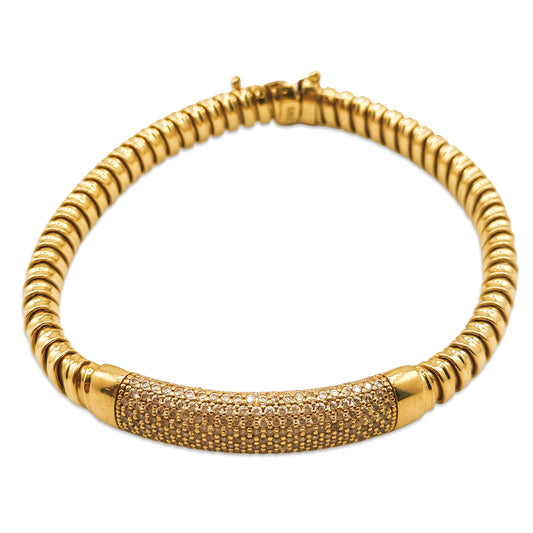 14KT Yellow Gold CZ Bangle 19.43GM – Elegant Diamond-Cut Cubic Zirconia Bracelet