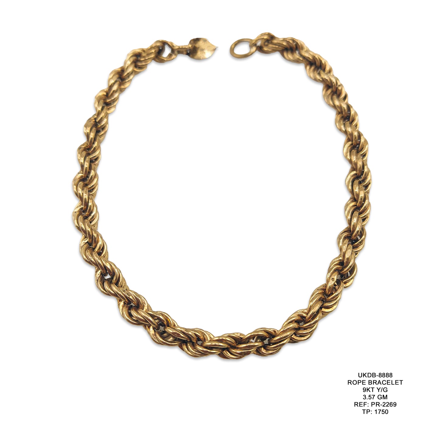 9KT Yellow Gold Rope Bracelet 3.57GM – Elegant Twisted Gold Designer Bracelet