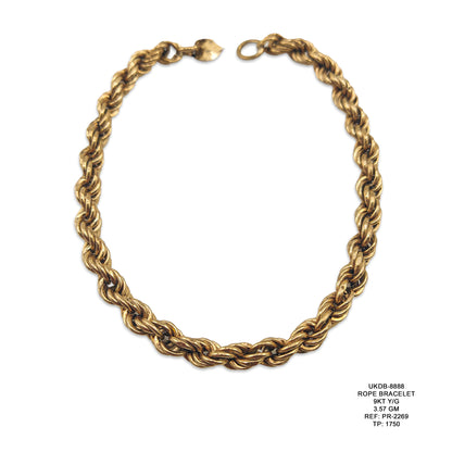 9KT Yellow Gold Rope Bracelet 3.57GM – Elegant Twisted Gold Designer Bracelet