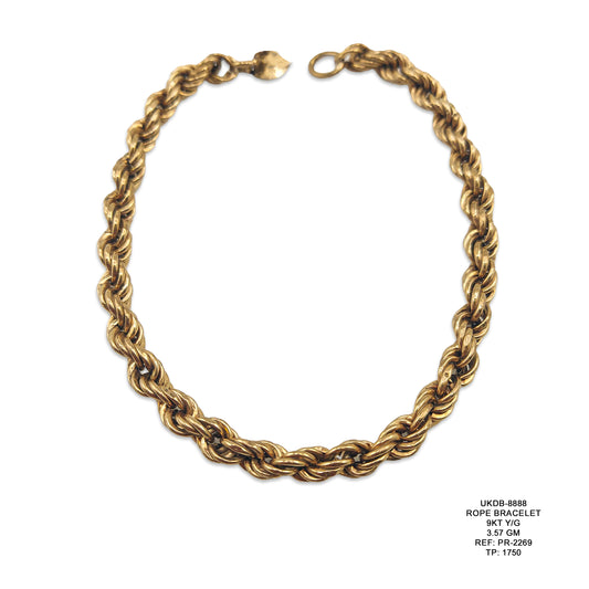 9KT Yellow Gold Rope Bracelet 3.57GM – Elegant Twisted Gold Designer Bracelet
