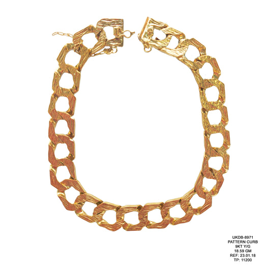 Pattern Curb Bracelet in 9KT Yellow Gold | Elegant Gold Bracelet 18.59 GM