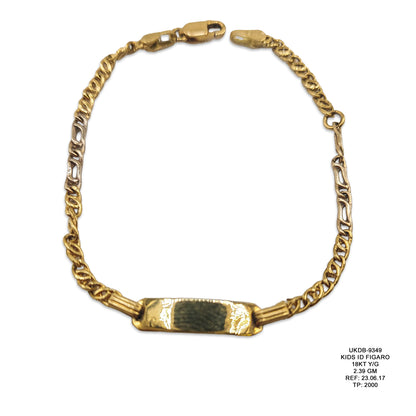 18KT Yellow Gold Kids ID Figaro Bracelet 2.39GM – Elegant Children’s Gold Name Bracelet