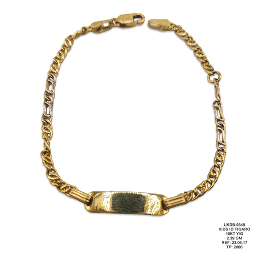 18KT Yellow Gold Kids ID Figaro Bracelet 2.39GM – Elegant Children’s Gold Name Bracelet