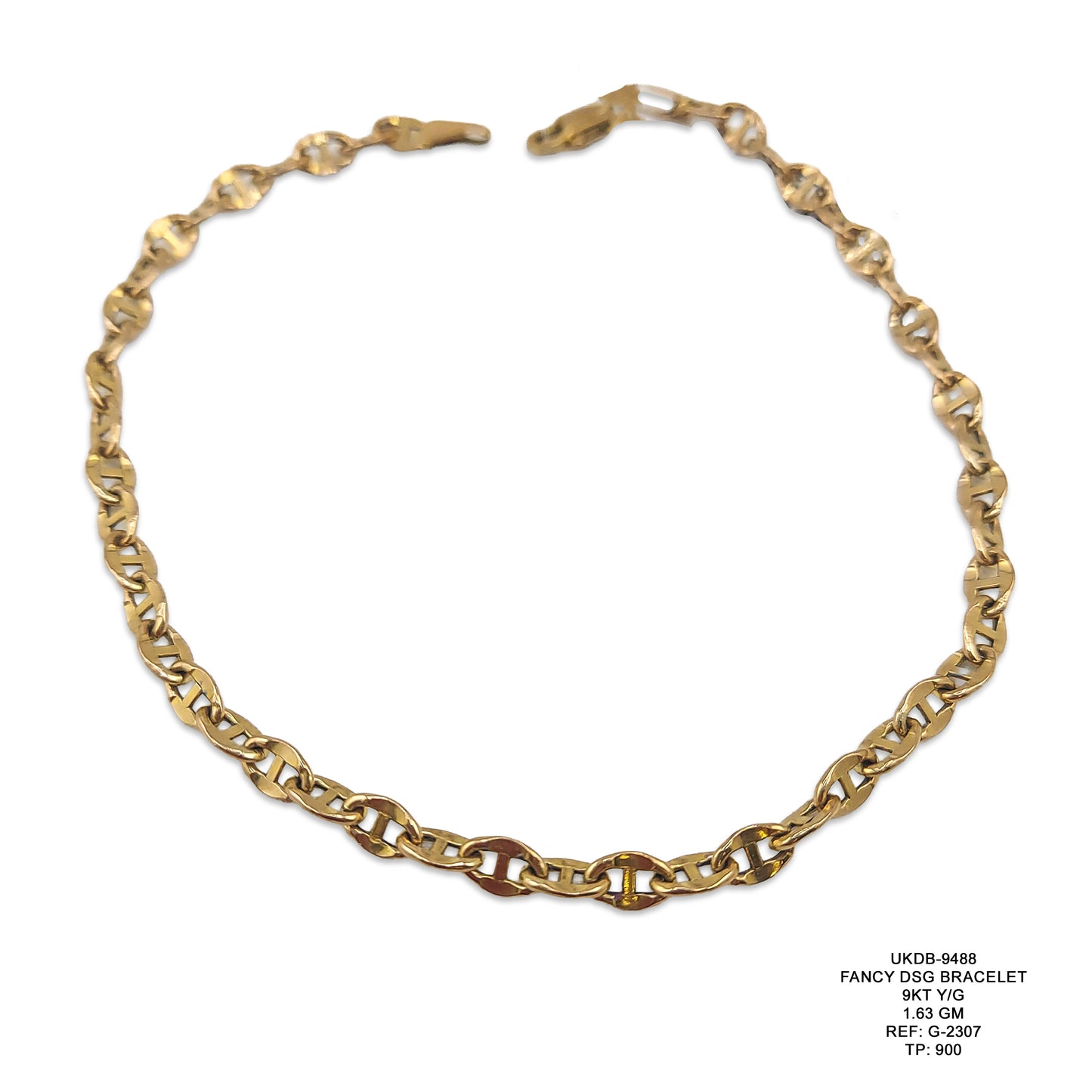 9KT Yellow Gold Fancy Designer Bracelet 1.63GM – Elegant Lightweight Gold Bracelet