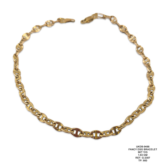 9KT Yellow Gold Fancy Designer Bracelet 1.63GM – Elegant Lightweight Gold Bracelet