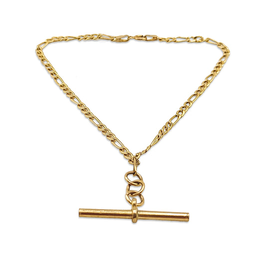 9KT Yellow Gold T Bar Figaro Bracelet 1.51GM – Elegant Lightweight Gold Bracelet