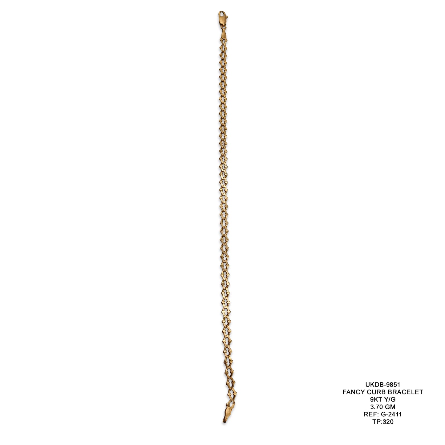 9KT Yellow Gold Fancy Curb Bracelet 3.70GM – Elegant Designer Gold Link Bracelet
