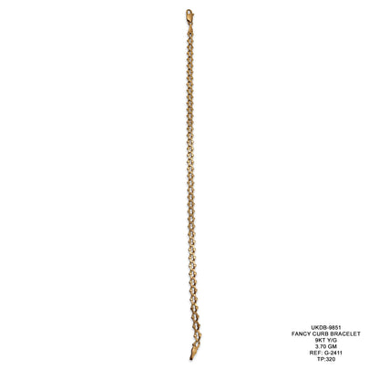 9KT Yellow Gold Fancy Curb Bracelet 3.70GM – Elegant Designer Gold Link Bracelet
