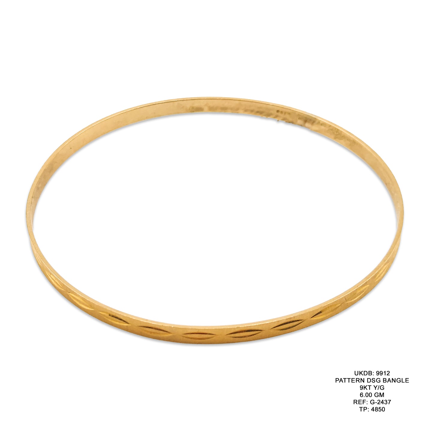 9KT Yellow Gold Pattern Designer Bangle 6.00GM – Elegant Lightweight Gold Bracelet