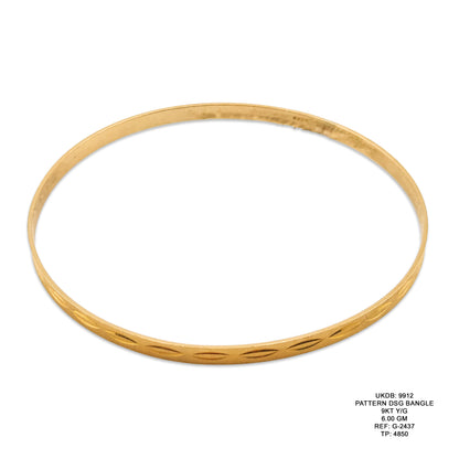 9KT Yellow Gold Pattern Designer Bangle 6.00GM – Elegant Lightweight Gold Bracelet