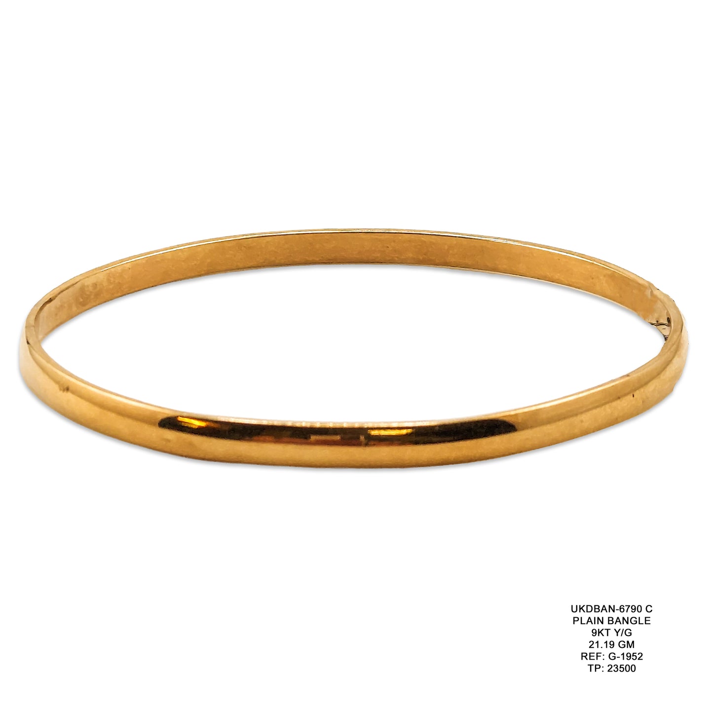 9KT Yellow Gold Plain Bangle 21.19GM – Classic Elegant Gold Bracelet