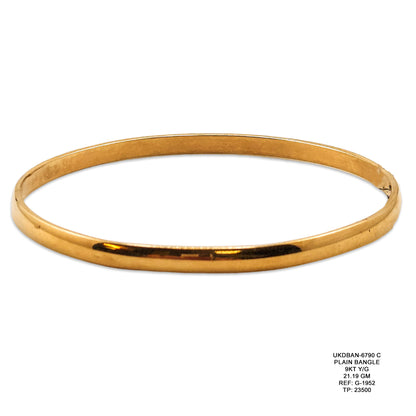 9KT Yellow Gold Plain Bangle 21.19GM – Classic Elegant Gold Bracelet