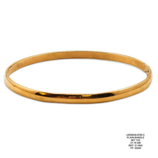 9KT Yellow Gold Plain Bangle 21.19GM – Classic Elegant Gold Bracelet