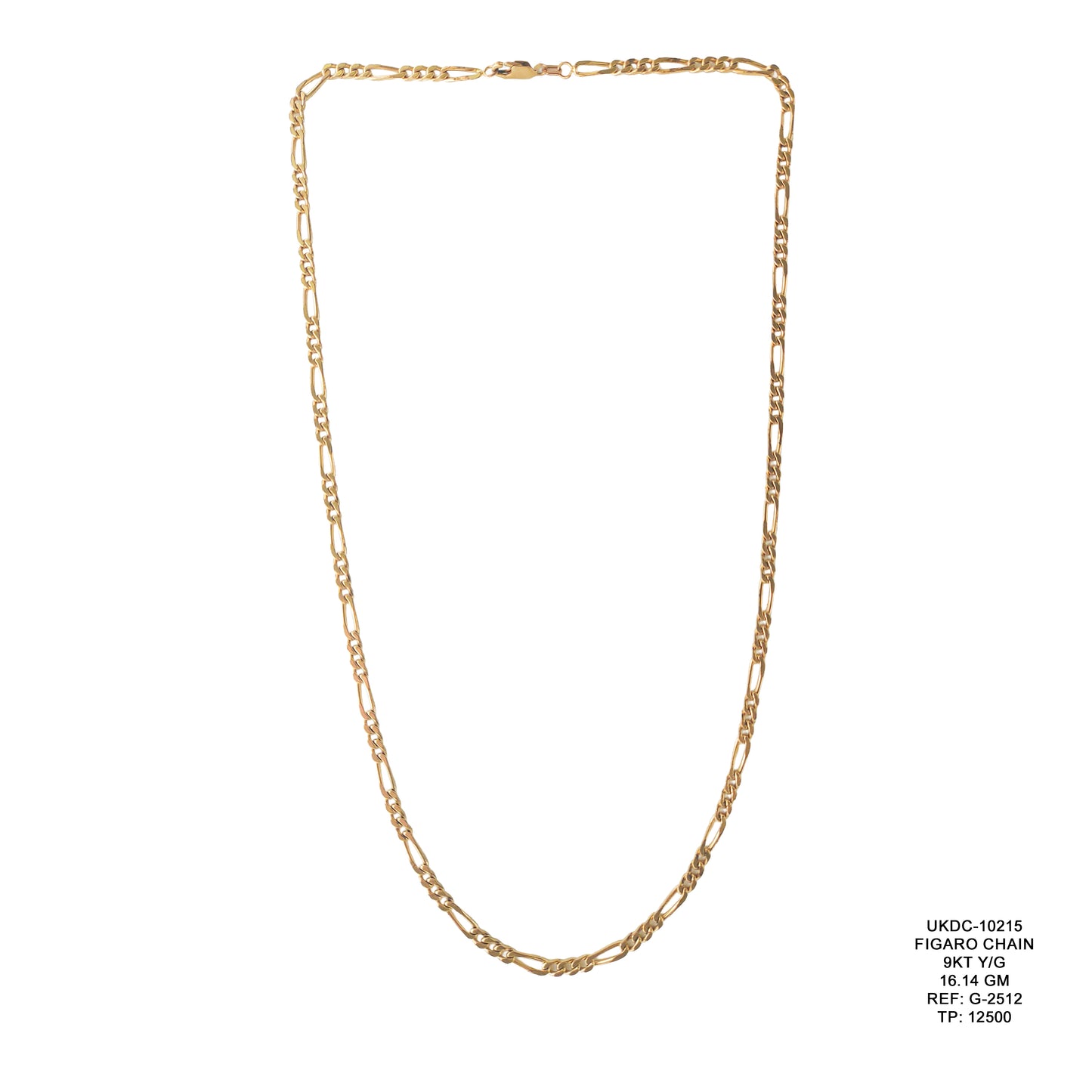 9KT Yellow Gold Figaro Chain 16.14GM – Premium Classic Figaro Gold Chain