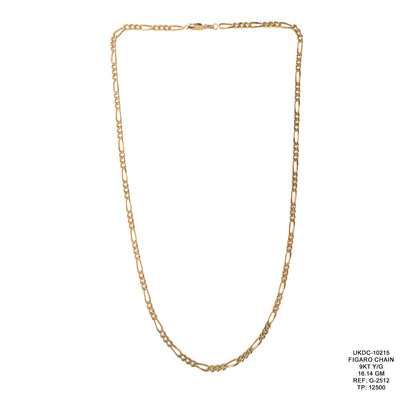 9KT Yellow Gold Figaro Chain 16.14GM – Premium Classic Figaro Gold Chain