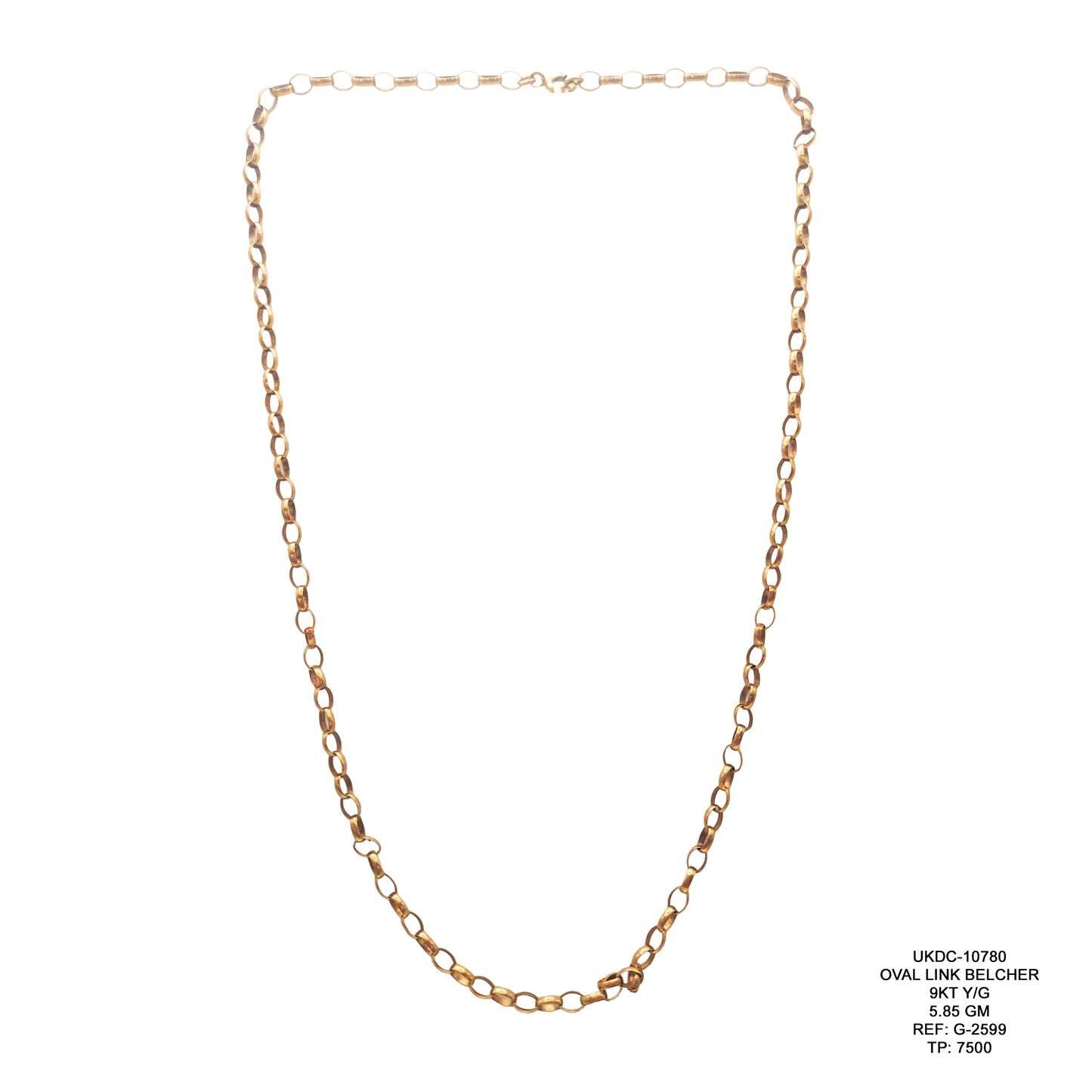 9KT Yellow Gold Oval Link Belcher Chain 5.85GM – Elegant Lightweight Gold Chain