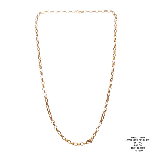 9KT Yellow Gold Oval Link Belcher Chain 5.85GM – Elegant Lightweight Gold Chain