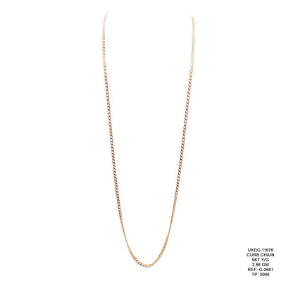 9KT Yellow Gold Curb Chain 2.86GM – Lightweight Classic Gold Chain Necklace