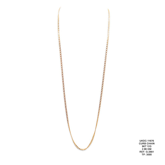 9KT Yellow Gold Curb Chain 2.86GM – Lightweight Classic Gold Chain Necklace