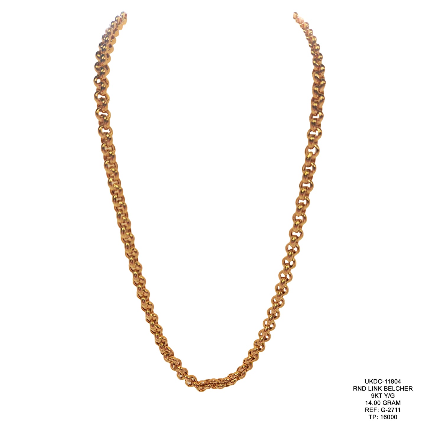 9KT Yellow Gold Round Link Belcher Chain 14.00GM – Classic Luxury Gold Chain