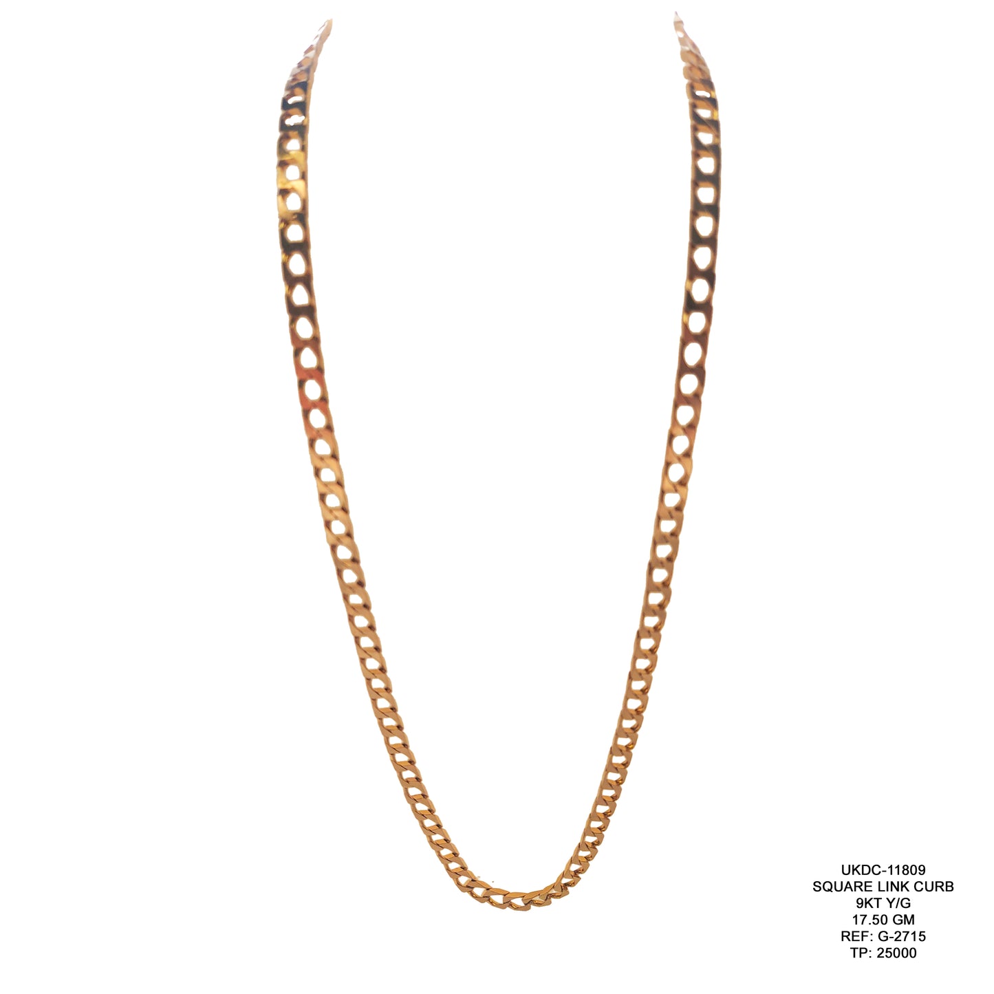 9KT Yellow Gold Square Link Curb Chain 17.50GM – Bold Luxury Gold Chain