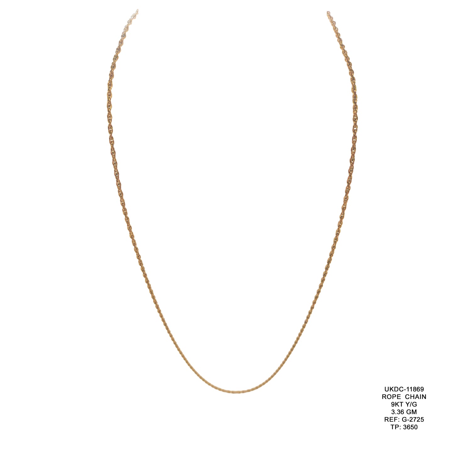 9KT Yellow Gold Rope Chain 3.36GM – Elegant Lightweight Twisted Gold Chain