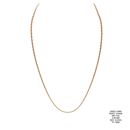 9KT Yellow Gold Rope Chain 3.36GM – Elegant Lightweight Twisted Gold Chain