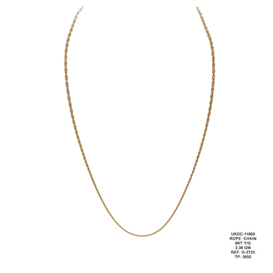 9KT Yellow Gold Rope Chain 3.36GM – Elegant Lightweight Twisted Gold Chain