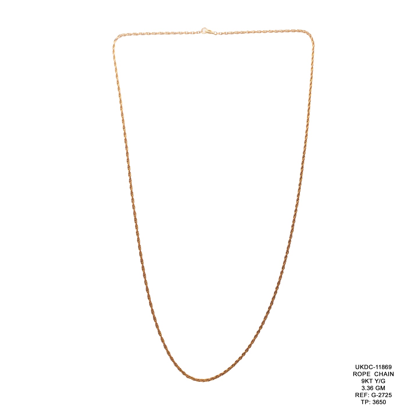 9KT Yellow Gold Rope Chain 3.36GM – Elegant Lightweight Twisted Gold Chain