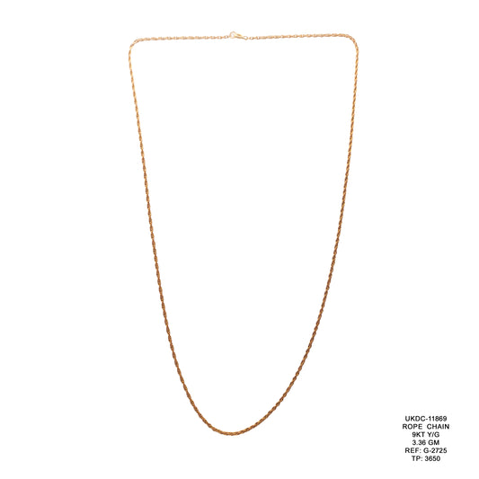 9KT Yellow Gold Rope Chain 3.36GM – Elegant Lightweight Twisted Gold Chain