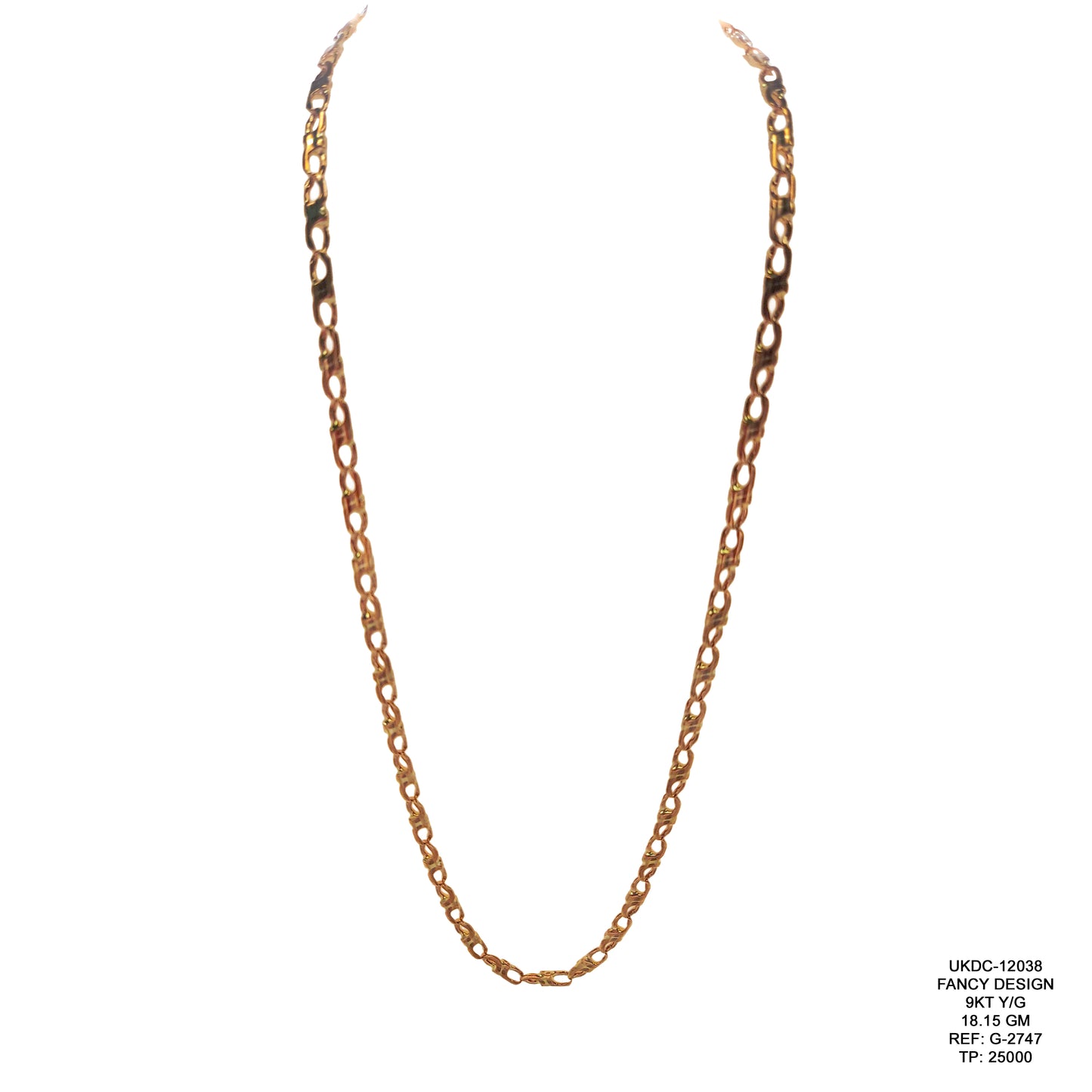 9KT Yellow Gold Fancy Design Chain 18.15GM – Elegant Luxury Gold Jewellery