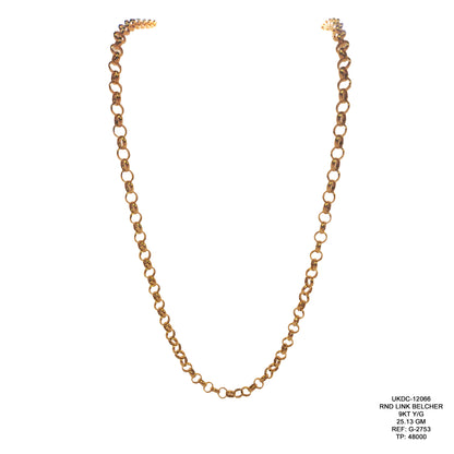9KT Yellow Gold Round Link Belcher Chain 25.13GM – Premium Classic Gold Chain
