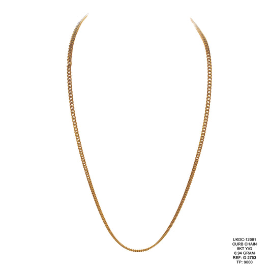 9KT Yellow Gold Curb Chain 8.94GM – Classic Lightweight Gold Chain