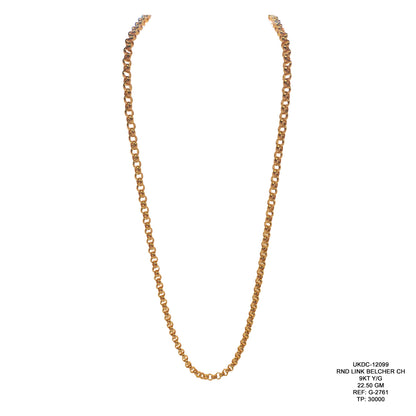 9KT Yellow Gold Round Link Belcher Chain 22.50GM – Elegant Luxury Gold Chain