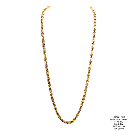 14KT Yellow Gold Belcher Chain 30.45GM – Heavy Luxury Gold Chain Necklace