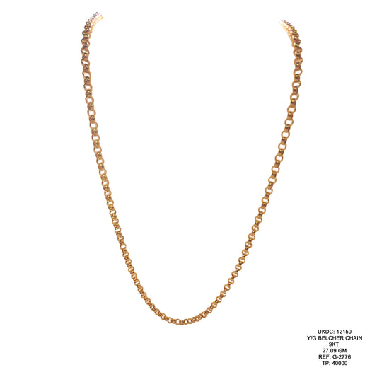 9KT Yellow Gold Belcher Chain 27.09GM – Classic Luxury Gold Chain