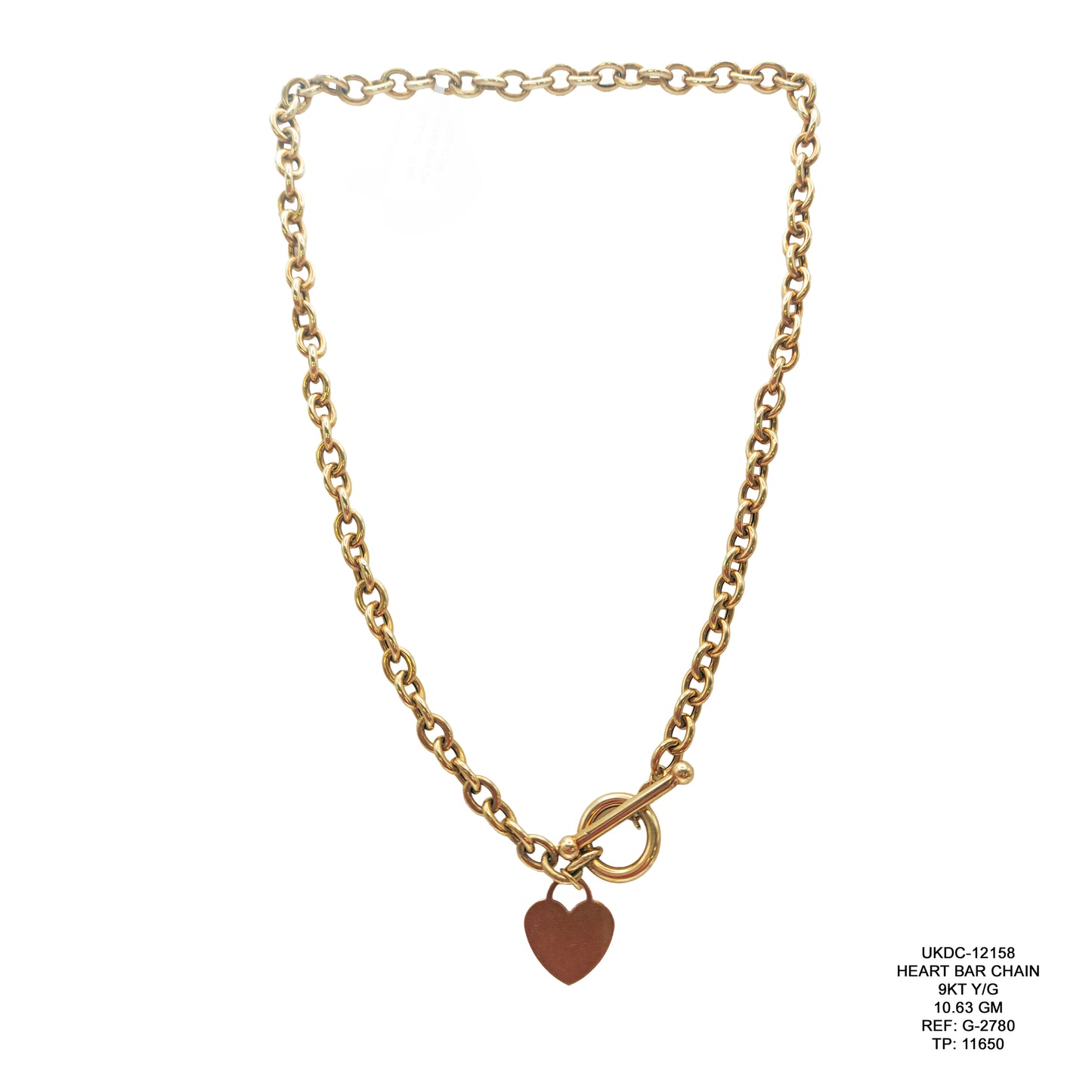 9KT Yellow Gold Heart Bar Chain 10.63GM – Elegant Designer Gold Chain