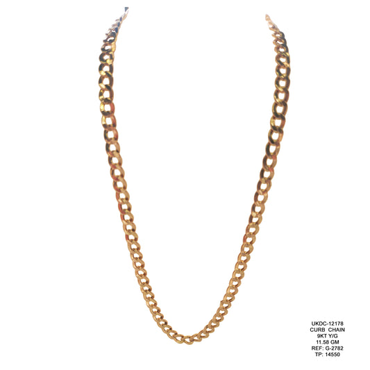 9KT Yellow Gold Curb Chain 11.58GM – Classic Elegant Gold Chain