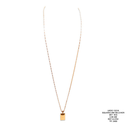 9KT Rose Gold Square Link Belcher Chain 2.46GM – Elegant Designer Gold Necklace