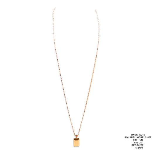 9KT Rose Gold Square Link Belcher Chain 2.46GM – Elegant Designer Gold Necklace