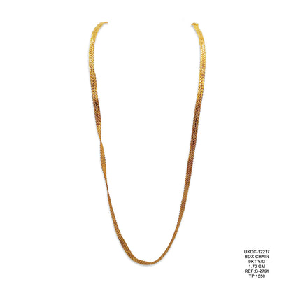 9KT Yellow Gold Box Chain 1.70GM – Elegant Lightweight Gold Chain Necklace
