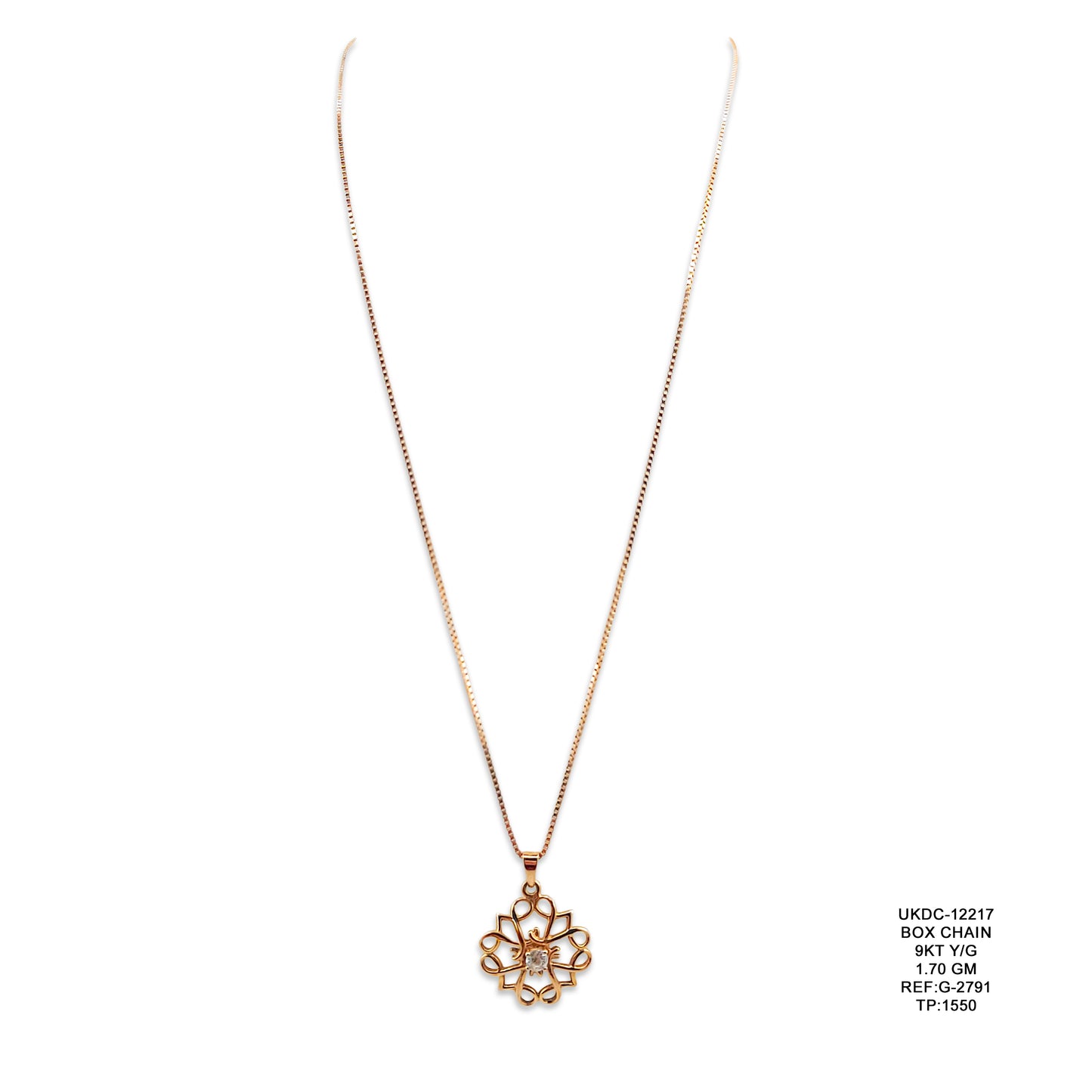 9KT Yellow Gold Box Chain 1.70GM – Elegant Lightweight Gold Chain Necklace