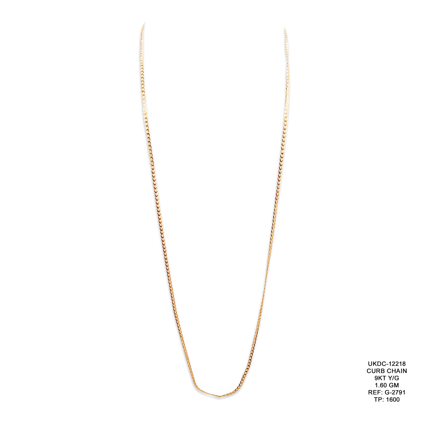 9KT Yellow Gold Curb Chain 1.60GM – Lightweight Classic Gold Chain Necklace