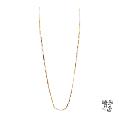 9KT Yellow Gold Curb Chain 1.60GM – Lightweight Classic Gold Chain Necklace