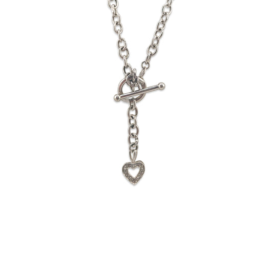 9KT White Gold T-Bar Heart Necklace 4.30GM – Elegant Heart Pendant Chain for Women