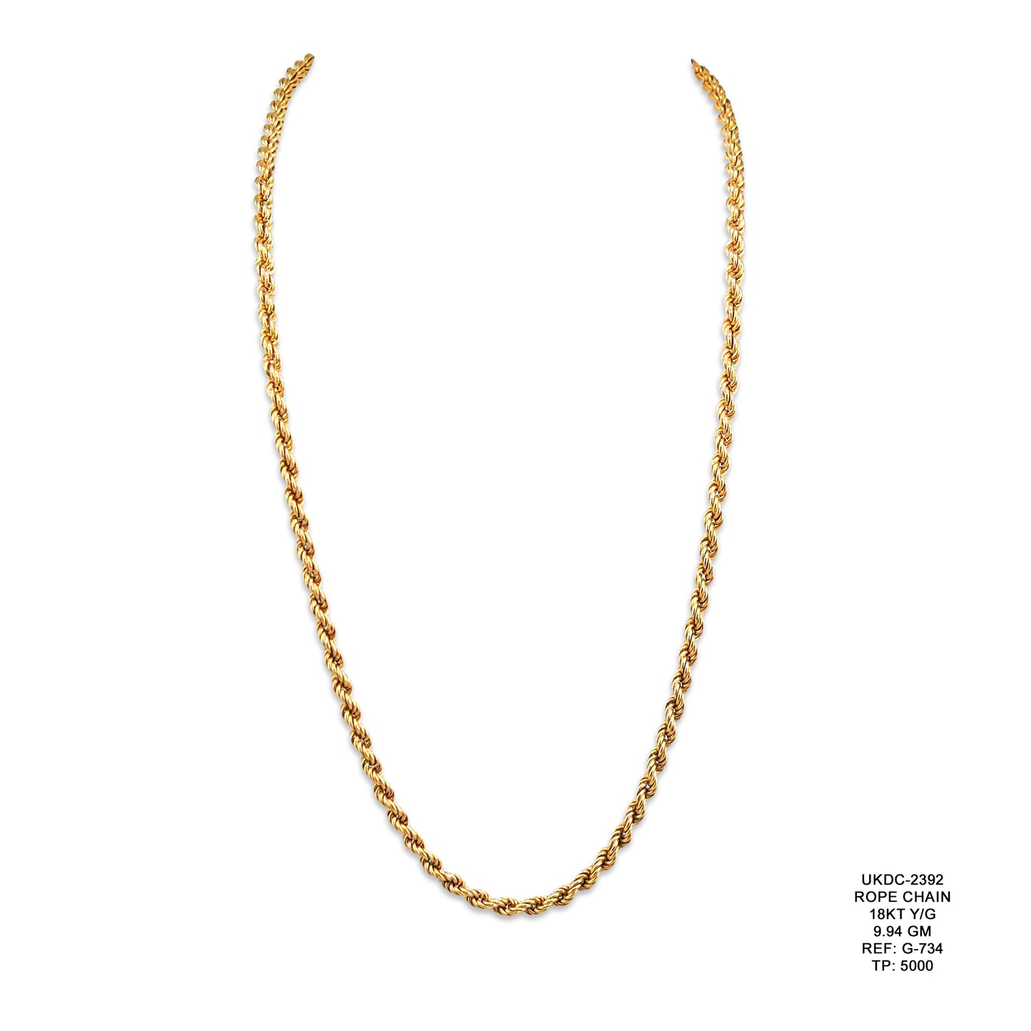 18KT Yellow Gold Rope Chain 9.94GM – Classic Twisted Gold Chain Necklace