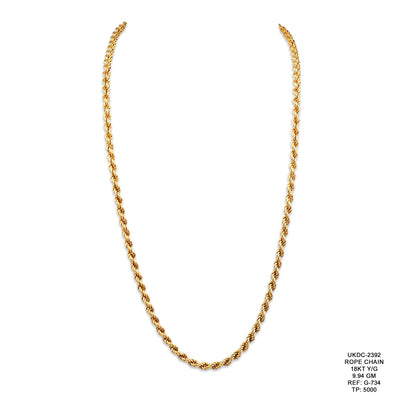 18KT Yellow Gold Rope Chain 9.94GM – Classic Twisted Gold Chain Necklace