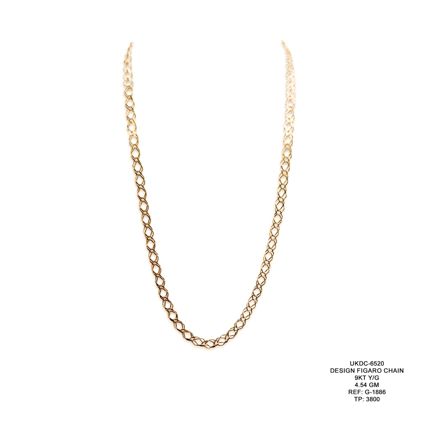 9KT Yellow Gold Design Figaro Chain 4.54GM – Elegant Designer Figaro Gold Necklace