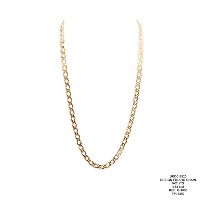 9KT Yellow Gold Design Figaro Chain 4.54GM – Elegant Designer Figaro Gold Necklace